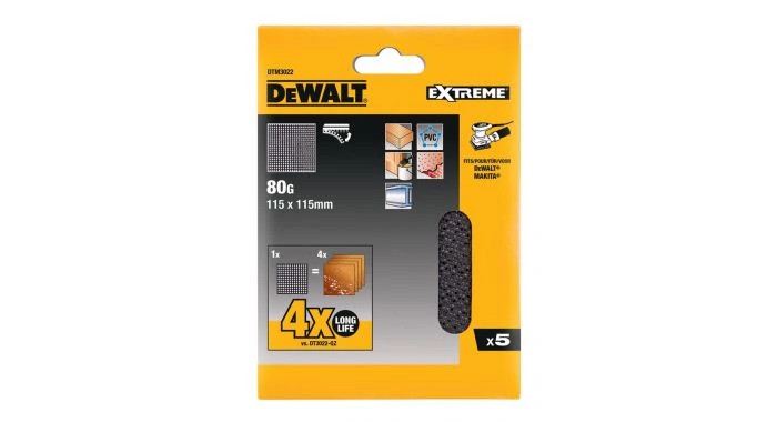 DeWalt DTM3022 Mesh feuilles abrasives 1/4 - K80 - 115x115mm (5pce.) - DTM3022-QZ